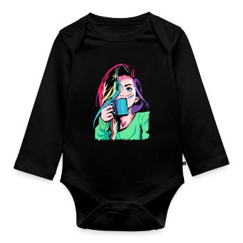 LGBTQ Gay Pride Kawaii Neko Anime Girl - Body Bébé bio manches longues - noir - Devant