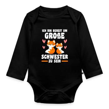 Schwestern Fuchs grosse Schwester Fuchs Geschenk - Baby Bio-Langarm-Body - Schwarz - Vorne