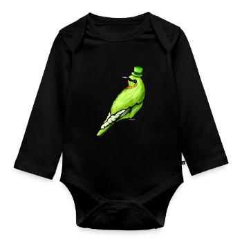 Green Bird With Green Hat For St. Patrick's Day - Organic Longsleeve Baby Bodysuit - black - Front