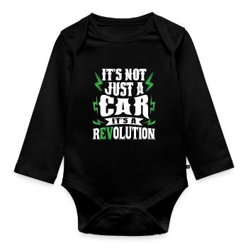 E-car Electric Funny Car Saying rEVolution EV - Baby Bio-Langarm-Body - Schwarz - Vorne
