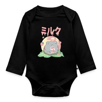Zombiecore Aesthetic Kawaii Frog Strawberry Milk - Organic Longsleeve Baby Bodysuit - black - Front