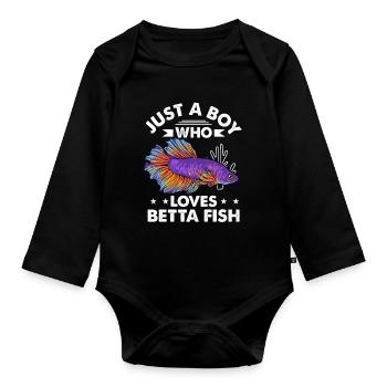Just A Boy Who Loves Betta Fish Siamesischer Kampf - Baby Bio-Langarm-Body - Schwarz - Vorne