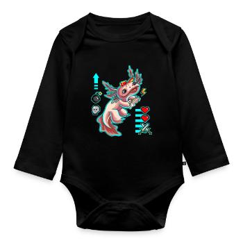 Gamesolotl Axolotl Gamer Molche Gamerin Gaming - Baby Bio-Langarm-Body - Schwarz - Vorne