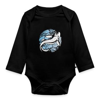 Koi carp blue waves - Organic Longsleeve Baby Bodysuit - black - Front