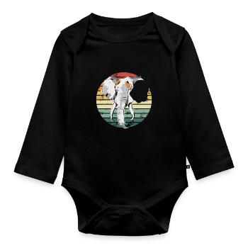 Elefant in Retro Vintage - Baby Bio-Langarm-Body - Schwarz - Vorne