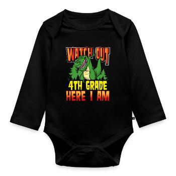 T Rex 4. Klasse Hier Bin Ich - Baby Bio-Langarm-Body - Schwarz - Vorne