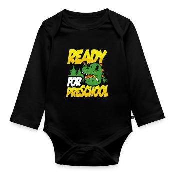 Dino Bereit Für Die Vorschule - Baby Bio-Langarm-Body - Schwarz - Vorne