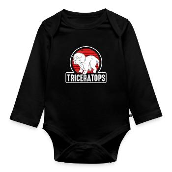 Triceratops on a Red Sun - Organic Longsleeve Baby Bodysuit - black - Front
