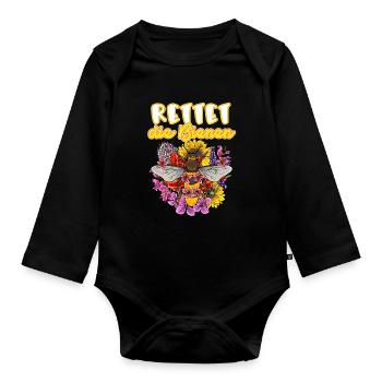 Rettet Die Biene Imker Spruch Blumen - Baby Bio-Langarm-Body - Schwarz - Vorne