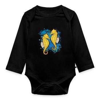 Deux hippocampes sur des touches de couleur colorées - Body Bébé bio manches longues - noir - Devant