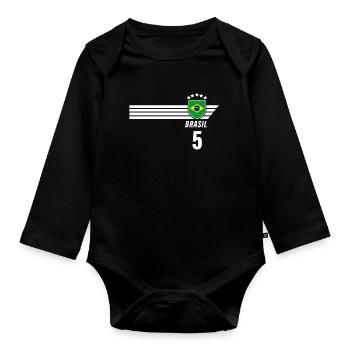 Brésil Maillot de fan de football brésilien Seleção - Body Bébé bio manches longues - noir - Devant