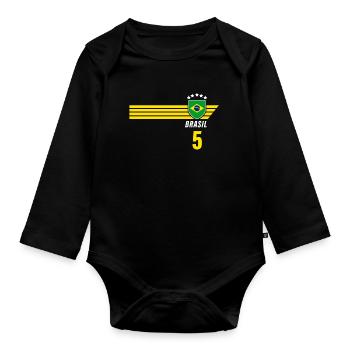 Brésil Maillot de fan de football brésilien Seleção - Body Bébé bio manches longues - noir - Devant