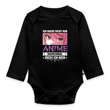 Ich Gucke Nicht Nur Anime Manchmal Zocke Ich Auch - Baby Bio-Langarm-Body - Schwarz - Vorne