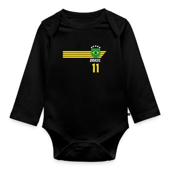 Brésil Maillot de fan de football brésilien Seleção - Body Bébé bio manches longues - noir - Devant