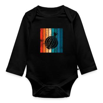 Onion Lover Retro Vegetables Vegan Gift idea - Baby Bio-Langarm-Body - Schwarz - Vorne