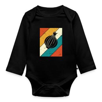 Onion Lover Retro Vegetables Vegan Gift idea - Baby Bio-Langarm-Body - Schwarz - Vorne