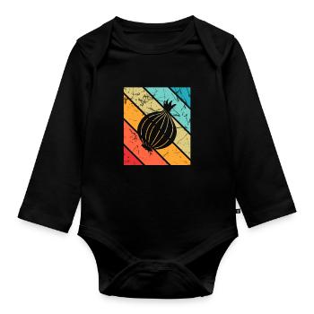 Onion Lover Retro Vegetables Vegan Gift idea - Baby Bio-Langarm-Body - Schwarz - Vorne