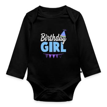 fille fille anniversaire - Body Bébé bio manches longues - noir - Devant
