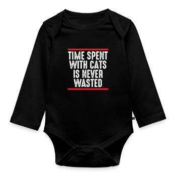 Time spent with cats is never - Organic Longsleeve Baby Bodysuit - black - Front