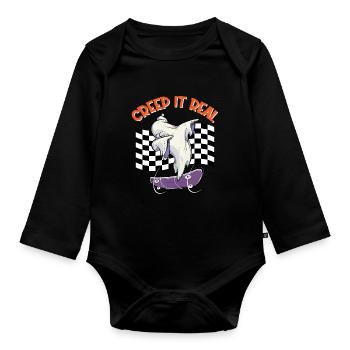 CREEP IT REAL Halloween Dabbing Ghost - Baby Bio-Langarm-Body - Schwarz - Vorne