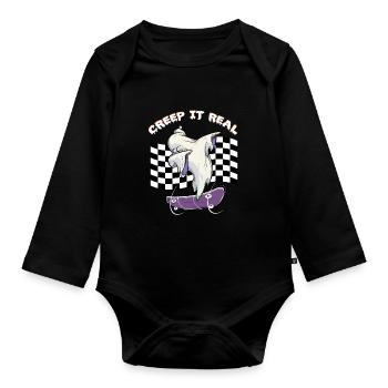 CREEP IT REAL Halloween Dabbing Ghost - Baby Bio-Langarm-Body - Schwarz - Vorne
