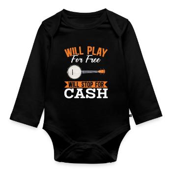Bad Banjo Player Humor Folk Country Music - Organic Longsleeve Baby Bodysuit - black - Front