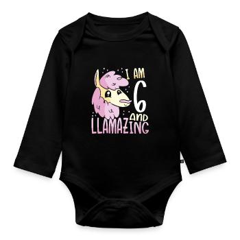 I Am A Six-Year-Old Lama - Organic Longsleeve Baby Bodysuit - black - Front