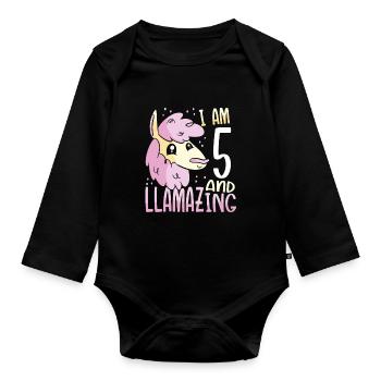 I Am A Five-Year-Old Lama - Organic Longsleeve Baby Bodysuit - black - Front
