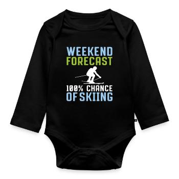 Wochenend Vorhersage 100% Chance Zum Skifahren - Baby Bio-Langarm-Body - Schwarz - Vorne