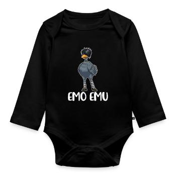 Emo Emu Bird Gift - Organic Longsleeve Baby Bodysuit - black - Front