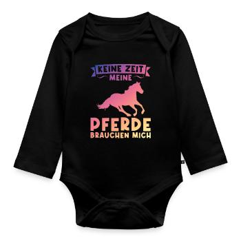Reiten Pferd Reiter Geschenk - Baby Bio-Langarm-Body - Schwarz - Vorne
