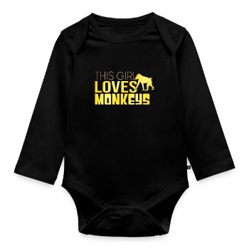 This girl loves monkeys - Organic Longsleeve Baby Bodysuit - black - Front