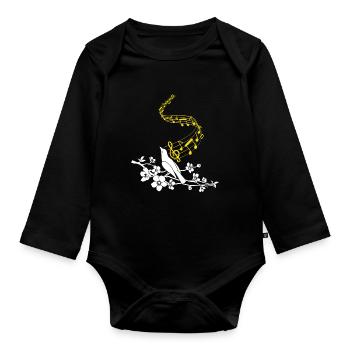 Musiknoten Niedlicher singender Vogel - Baby Bio-Langarm-Body - Schwarz - Vorne