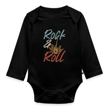Retro Rock and Roll Musician Guitarist - Organic Longsleeve Baby Bodysuit - black - Front