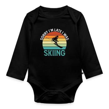 Entschuldigung Ich Bin Spät Ich War Skifahren Ski - Baby Bio-Langarm-Body - Schwarz - Vorne