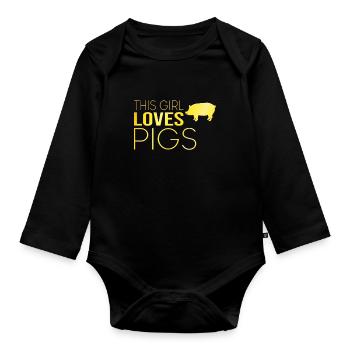 Dicton de cochon fille - Body Bébé bio manches longues - noir - Devant