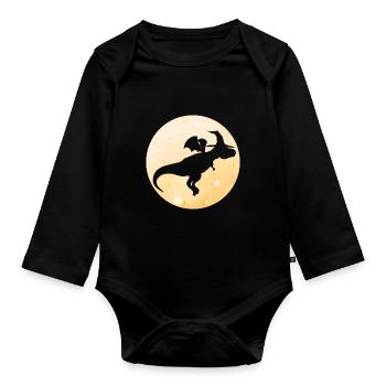 Un dragon magique avec un chapeau volant près de la lune - Body Bébé bio manches longues - noir - Devant