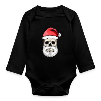 Skull Santa Hat And Beard Christmas Halloween - Baby Bio-Langarm-Body - Schwarz - Vorne