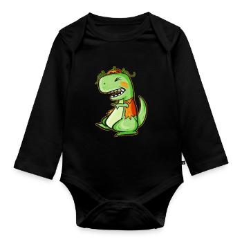 Tyrannosaurus Rex T-Rex With Vest And Pumpkin For - Organic Longsleeve Baby Bodysuit - black - Front