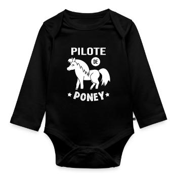 Pilote De Poney Humour Cadeau Équitation Cavalière - Body Bébé bio manches longues - noir - Devant