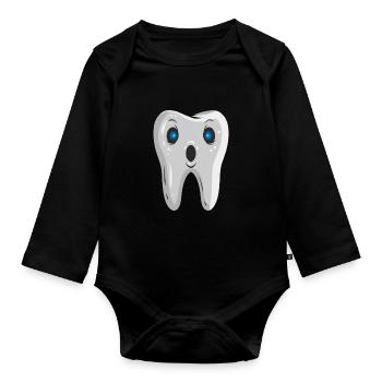 Wondering Dentists Tooth Ghost Halloween - Baby Bio-Langarm-Body - Schwarz - Vorne