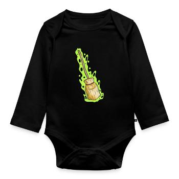 Magic Witch Broom With Green Shimmer Halloween - Baby Bio-Langarm-Body - Schwarz - Vorne