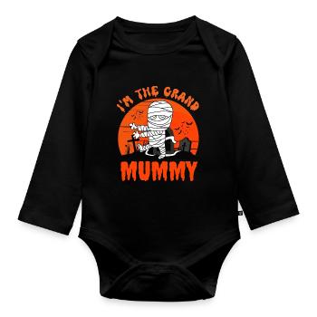 Im the grand mummy, funny grandma halloween - Organic Longsleeve Baby Bodysuit - black - Front
