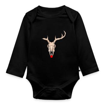 Rudolph Reindeer Skull With Red Nose Christmas - Baby Bio-Langarm-Body - Schwarz - Vorne