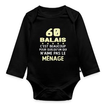 60 balais Drôle Cadeau Anniversaire 60 ans - Body Bébé bio manches longues - noir - Devant