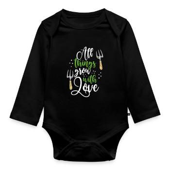 Toutes choses grandissent avec amour - Body Bébé bio manches longues - noir - Devant
