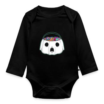 Sweets Bucket Scary Afraid Ghost Collecting On - Baby Bio-Langarm-Body - Schwarz - Vorne