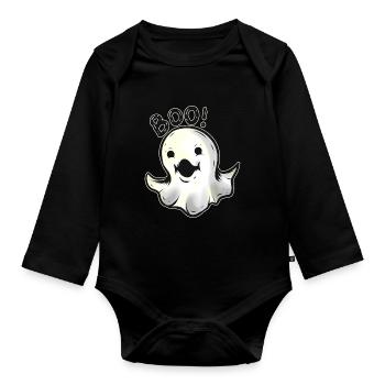 Cute Kawaii But Scary Ghost Boo On Halloween - Baby Bio-Langarm-Body - Schwarz - Vorne