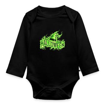 Green Witch Has Costume For Halloween - Organic Longsleeve Baby Bodysuit - black - Front