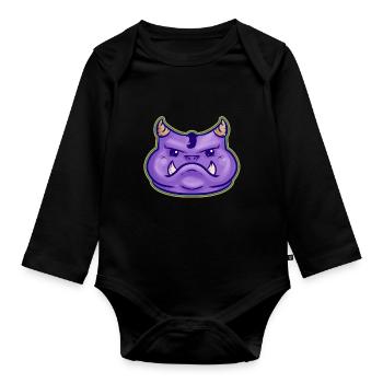 Cute Kawaii Purple Monster With Fangs And Horns - Organic Longsleeve Baby Bodysuit - black - Front